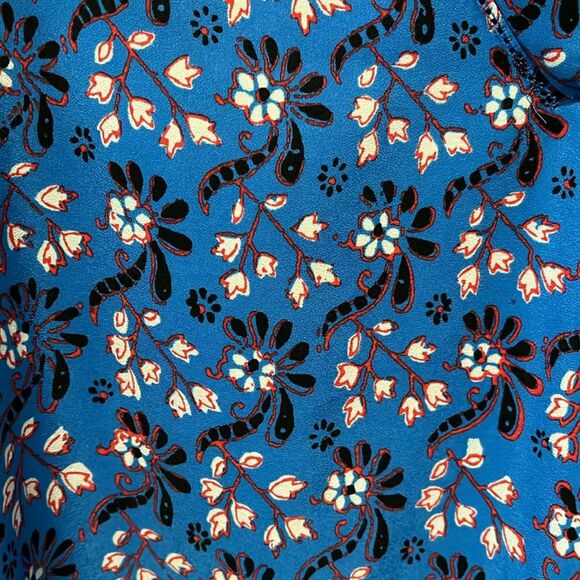 J. CREW FACTORY Blue Red & Black Floral Print Long Sleeve V-Neck Blouse, Size S - Picture 3 of 5